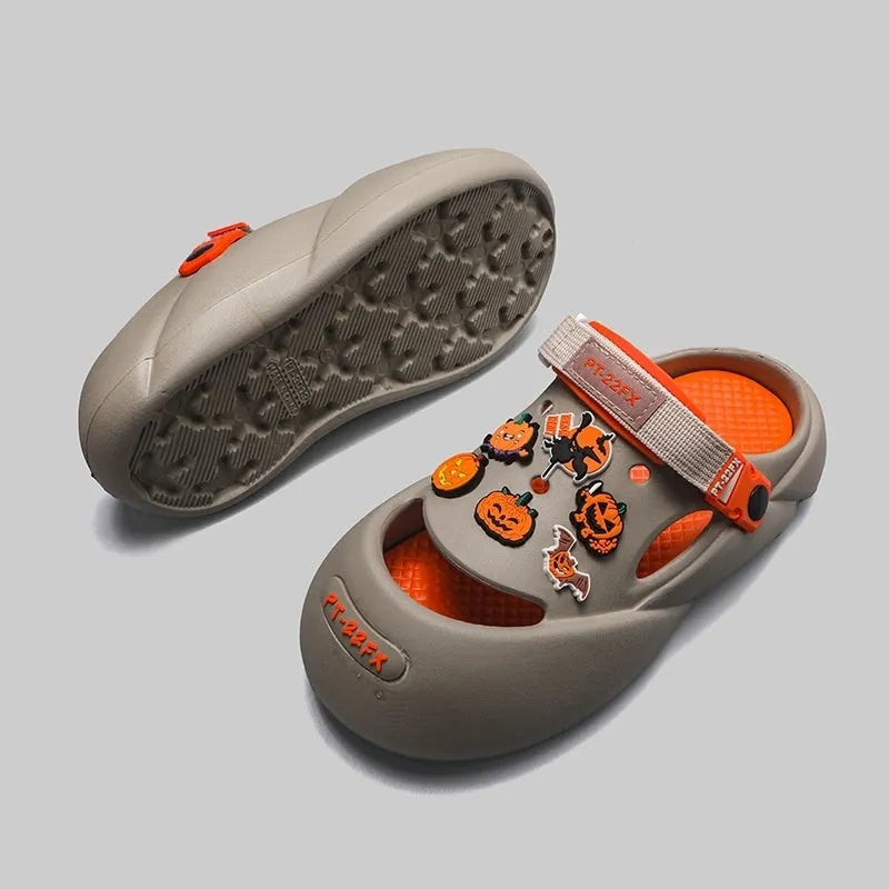 Men's grey baotou beach hole shoes with perforated holes and slip-on design
