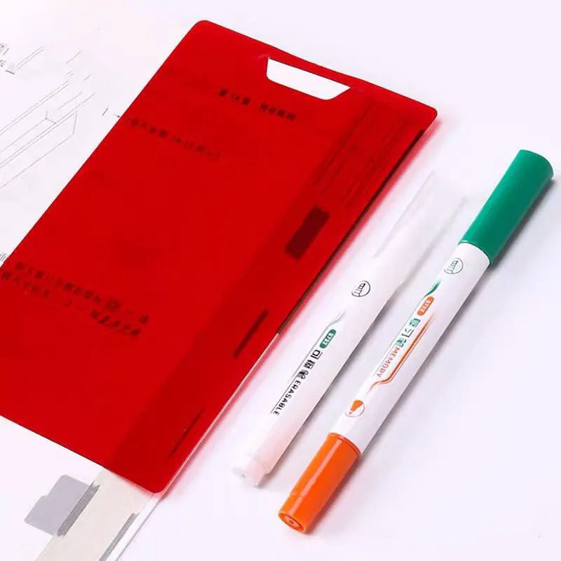 Green erasable highlighter pen set with built-in eraser in card packaging