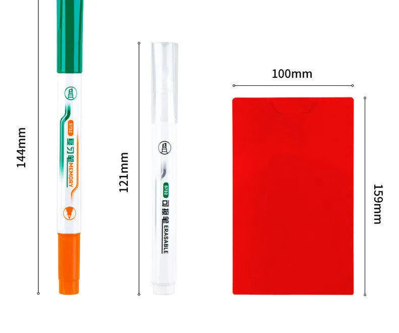 Green erasable highlighter pen set with built-in eraser in card packaging