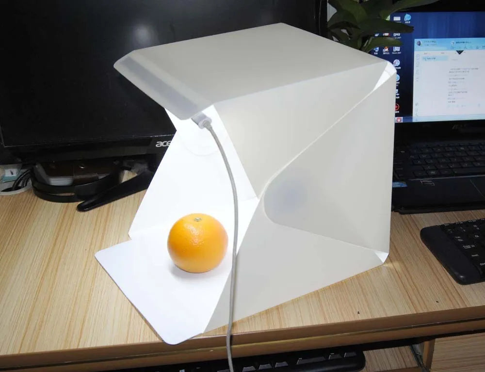 40cm folding studio LED soft light box with adjustable lighting and six colour background cloths