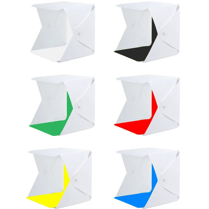 40cm folding studio LED soft light box with adjustable lighting and six colour background cloths