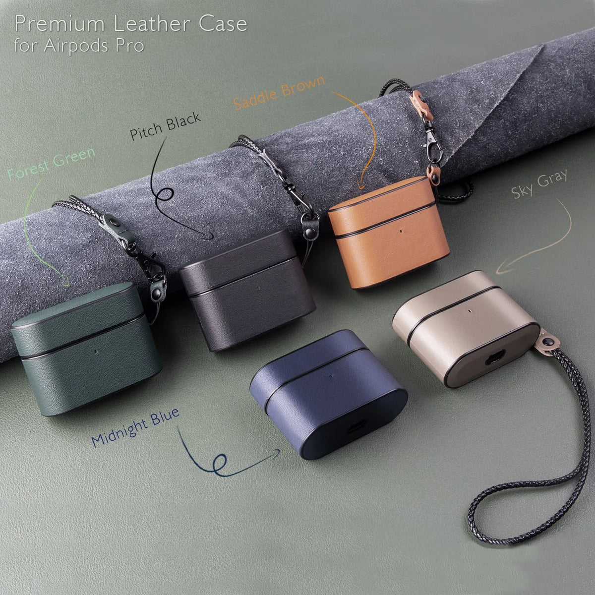 Leather protective cover for Apple Airpods Pro charging box in five colours with hand strap