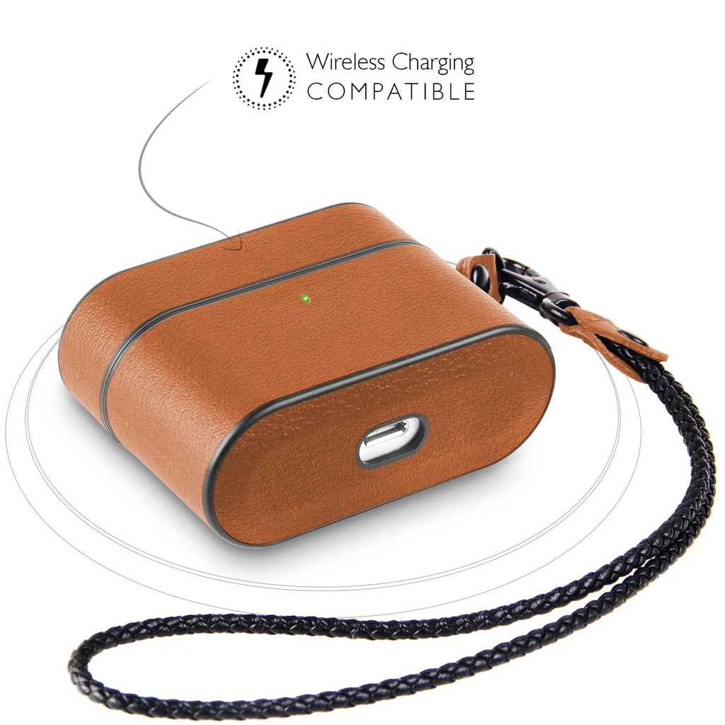 Leather protective cover for Apple Airpods Pro charging box in five colours with hand strap