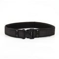 Wide edged outdoor men's thick canvas waist belt, woven fabric, plastic insert buckle, 130cm length, green colour