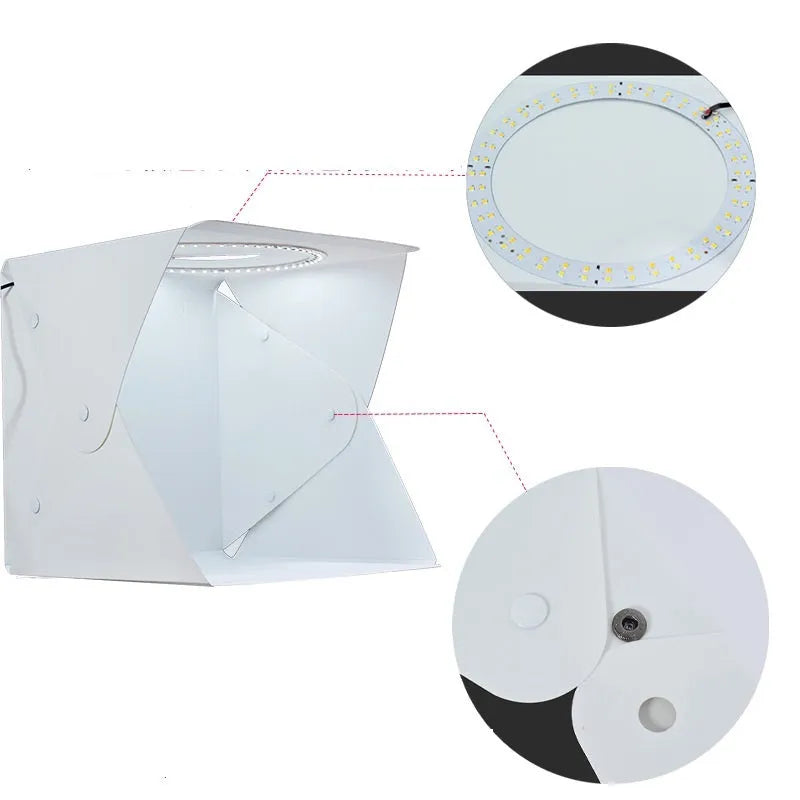 40cm folding studio LED soft light box with adjustable lighting and six colour background cloths