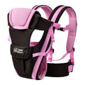 Multifunctional baby carrier sling in blue showing adjustable straps and four carrying positions.