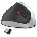 Vertical rechargeable wireless ergonomic mouse in black with 2400dpi and 2.4GHz receiver