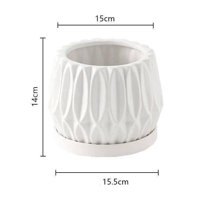 Grey ceramic desktop plant flowerpot medium size for tabletop plants