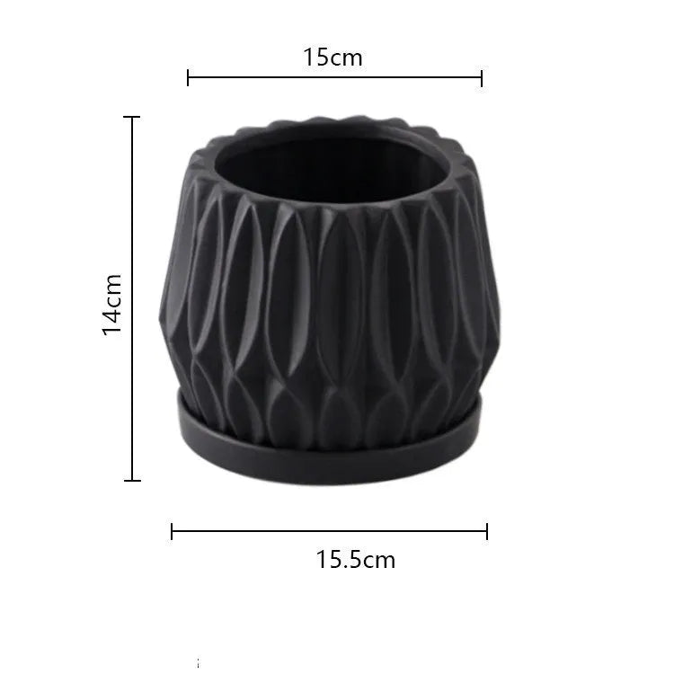 Grey ceramic desktop plant flowerpot medium size for tabletop plants