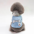 Hooded cotton padded pet coat in blue or wine red, bone leg design, sizes S to 2XL