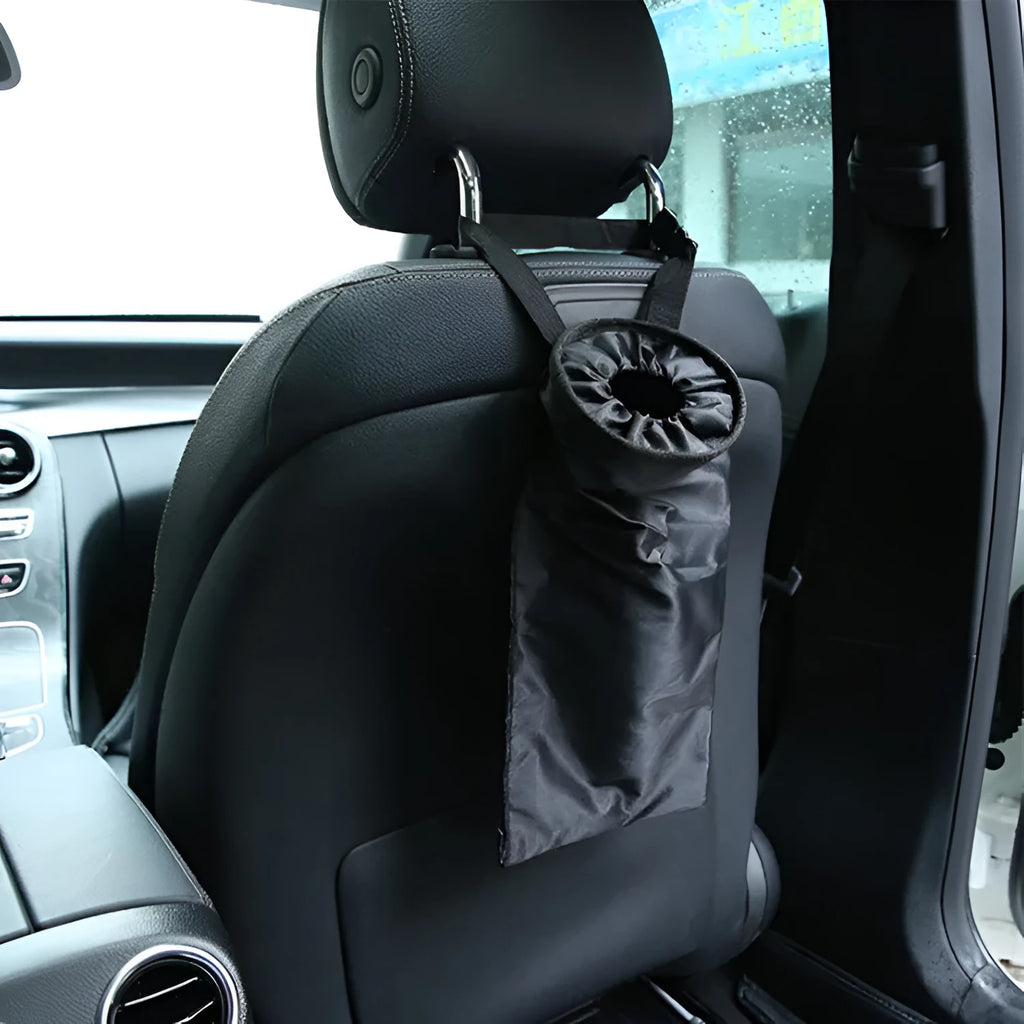 Black Oxford cloth car seatback storage bag and trash bag, 38x18x12cm, reusable waterproof car rubbish container