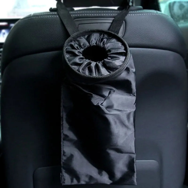 Black Oxford cloth car seatback storage bag and trash bag, 38x18x12cm, reusable waterproof car rubbish container