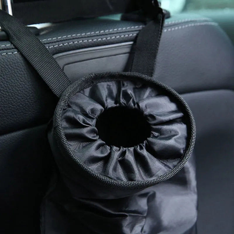 Black Oxford cloth car seatback storage bag and trash bag, 38x18x12cm, reusable waterproof car rubbish container