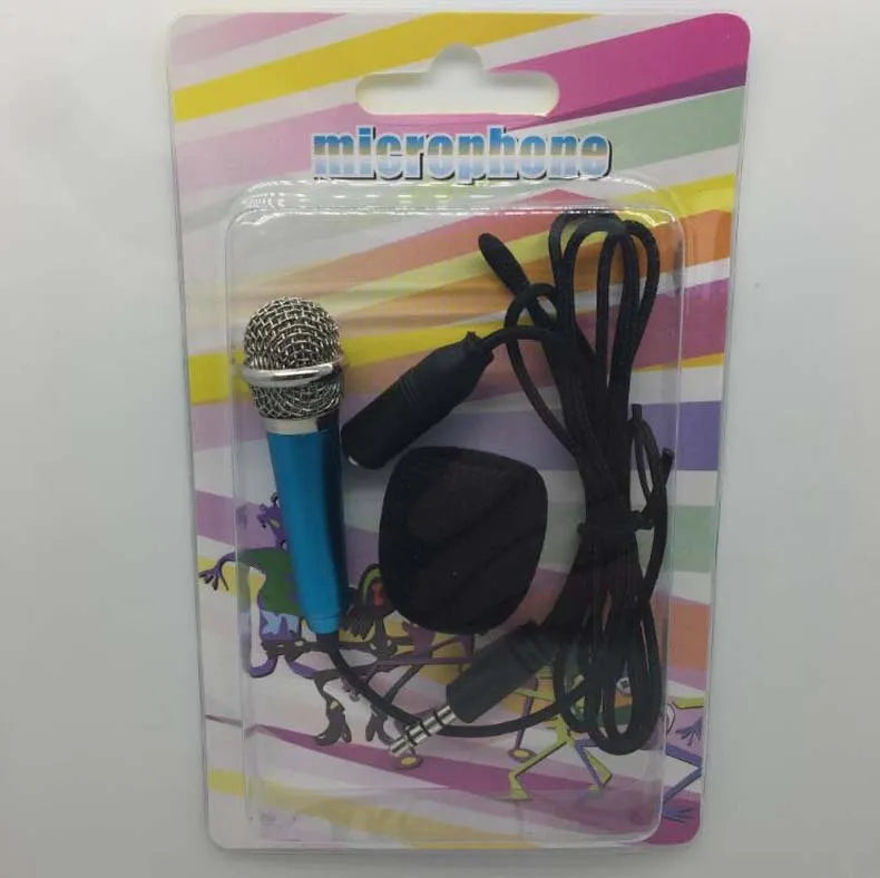 T3 mini condenser karaoke microphone with 3.5mm wired jack in blue, gold, red, or silver colour options