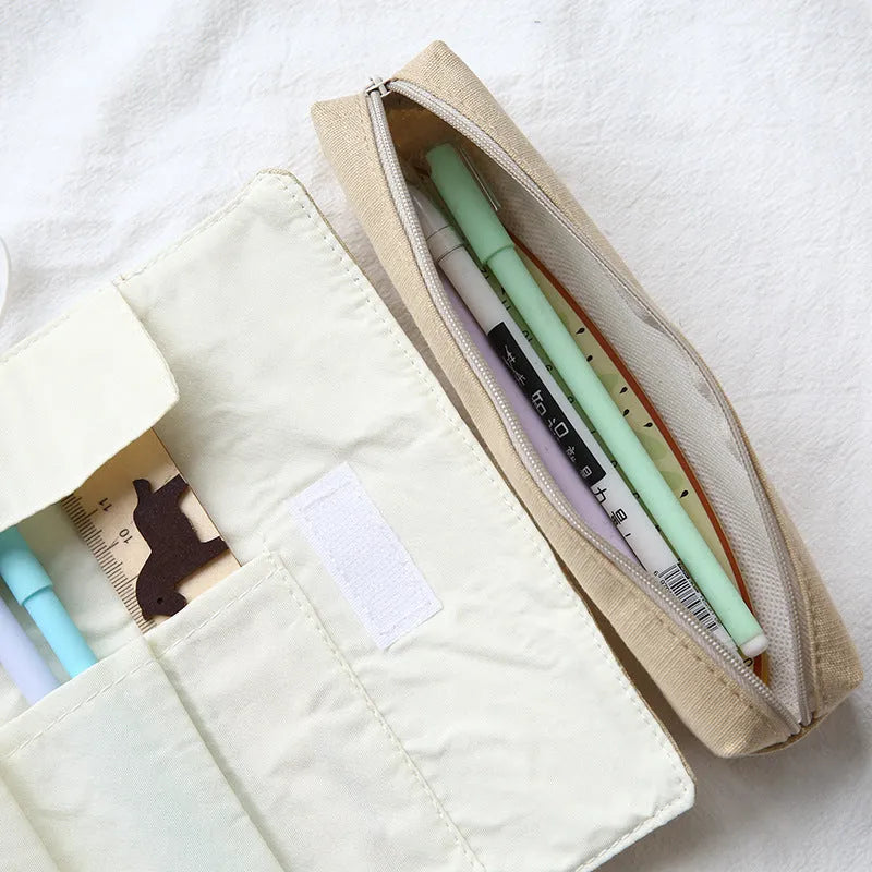 Korean style student pencil case with rolling pencil cartoon pattern in multiple colour options