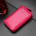 Genuine leather key case with metal zipper in vertical square shape, available in multiple solid colours