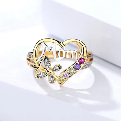 A sparkling heart-shaped ring with a captivating rhinestone butterfly motif, a thoughtful Mother's Day gift.