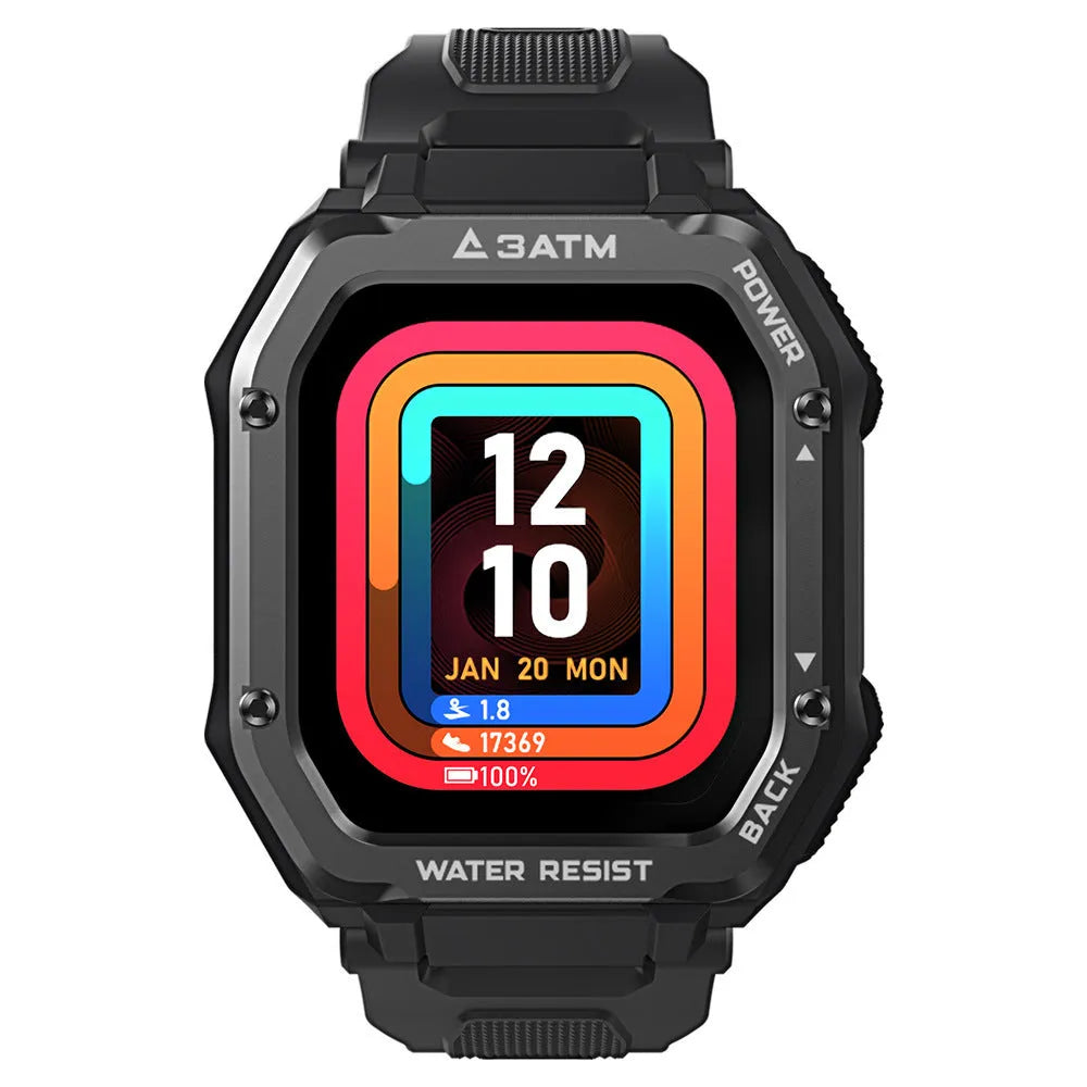 1.69-inch outdoor sports smart watch with silicone wristband in Army Green or Black colour