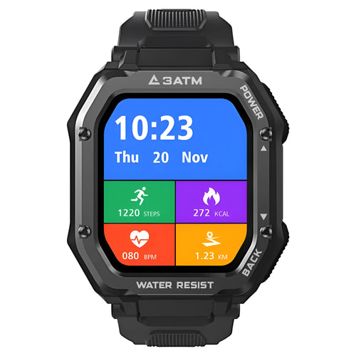 1.69-inch outdoor sports smart watch with silicone wristband in Army Green or Black colour