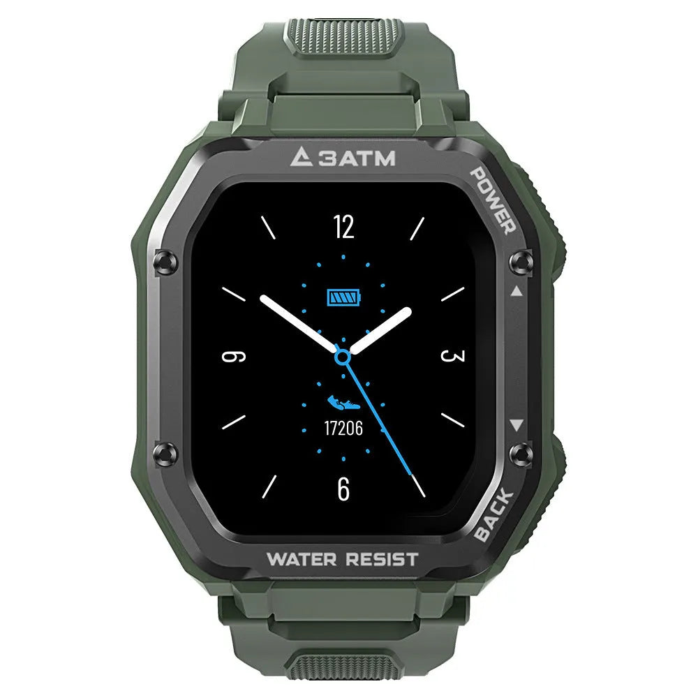 1.69-inch outdoor sports smart watch with silicone wristband in Army Green or Black colour