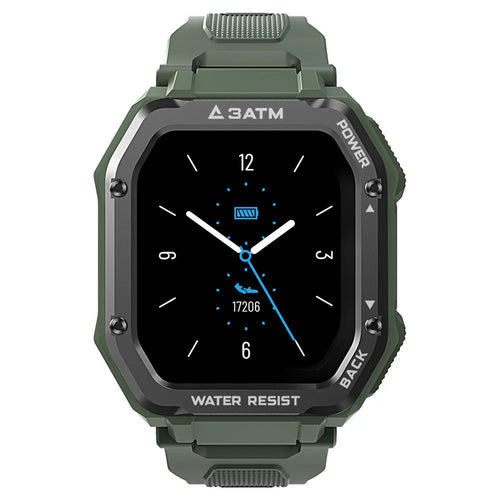 1.69-inch outdoor sports smart watch with silicone wristband in Army Green or Black colour