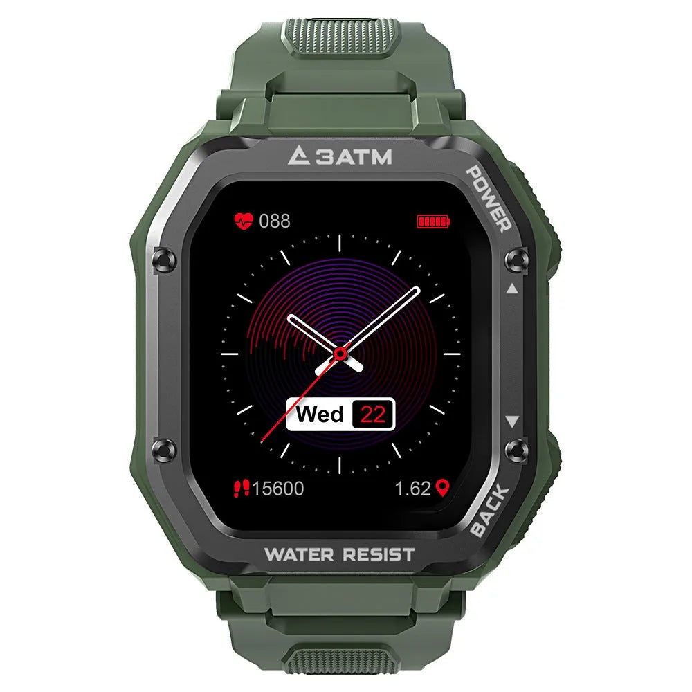 1.69-inch outdoor sports smart watch with silicone wristband in Army Green or Black colour