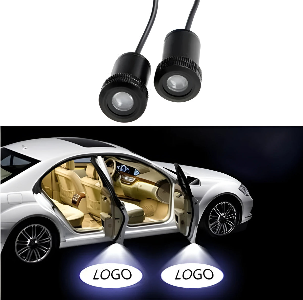 Black 12V car door laser projection lamp with RDW E4 certification and constant current control