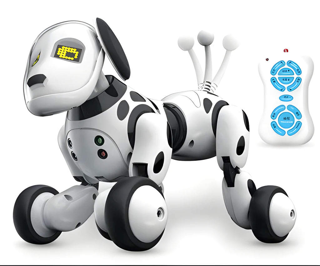Smart robot dog electronic toy with remote control showing walking and dancing functions