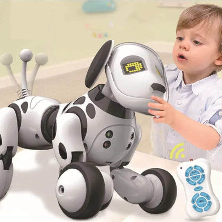 Smart robot dog electronic toy with remote control showing walking and dancing functions