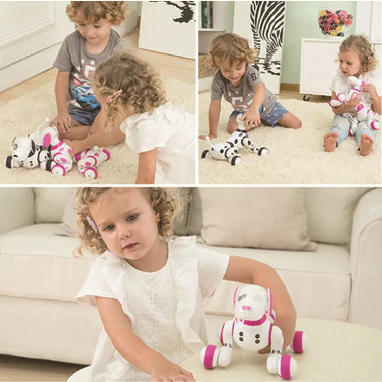 Smart robot dog electronic toy with remote control showing walking and dancing functions