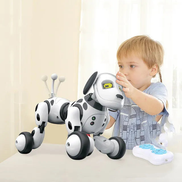 Smart robot dog electronic toy with remote control showing walking and dancing functions