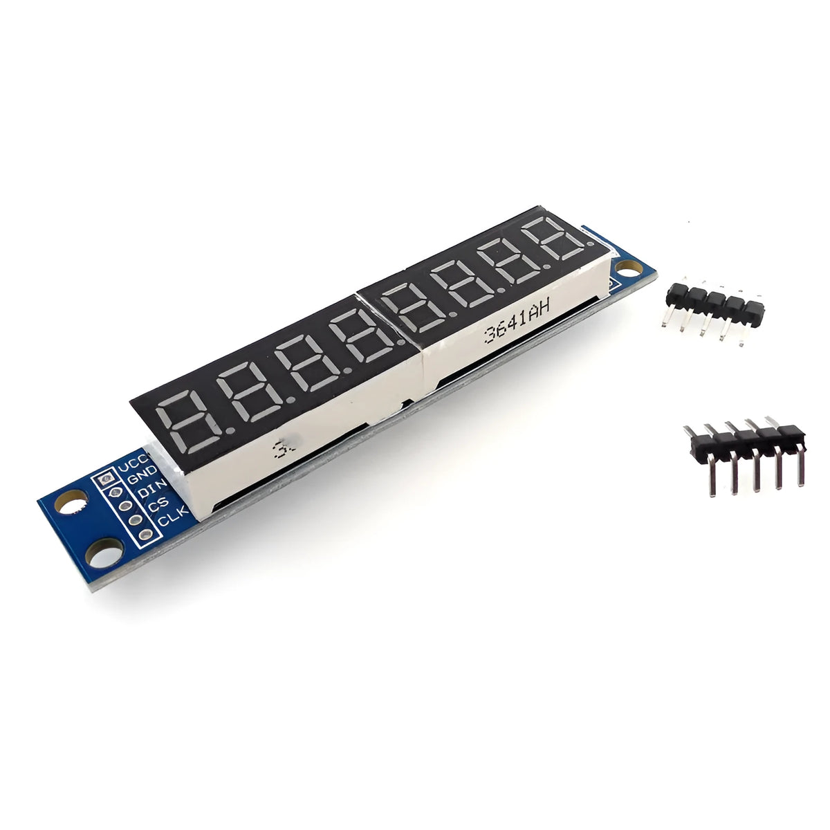 5V digital tube display module with blue and black housing, PCB construction, and 82 x 15 x 12mm shell