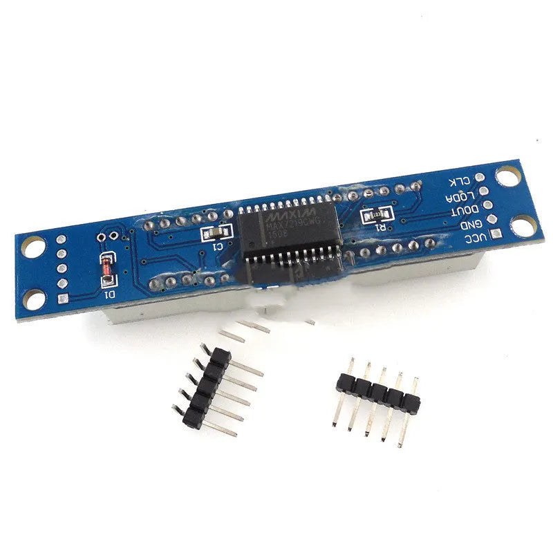5V digital tube display module with blue and black housing, PCB construction, and 82 x 15 x 12mm shell