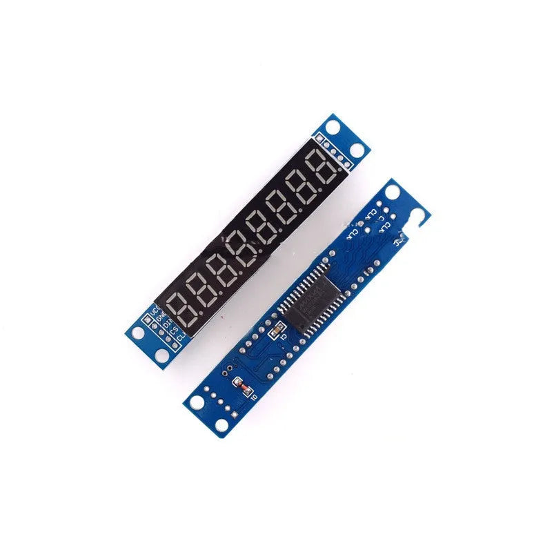 5V digital tube display module with blue and black housing, PCB construction, and 82 x 15 x 12mm shell