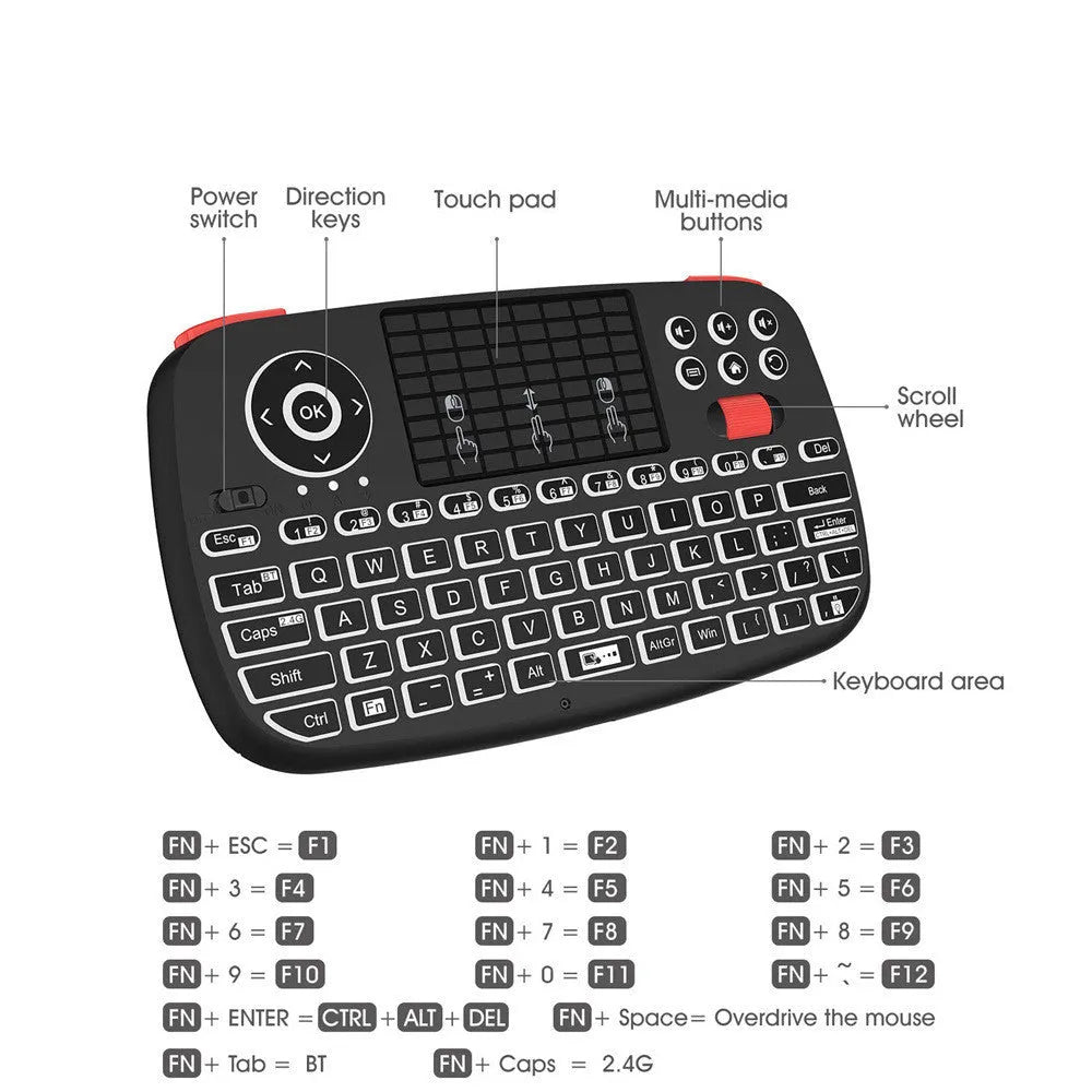 Black mini dual mode wireless Bluetooth keyboard for mobile phone and notebook with USB interface