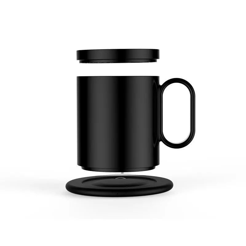 Wireless charging warm cup with 350ml porcelain mug on induction heating base showing black and white colour options