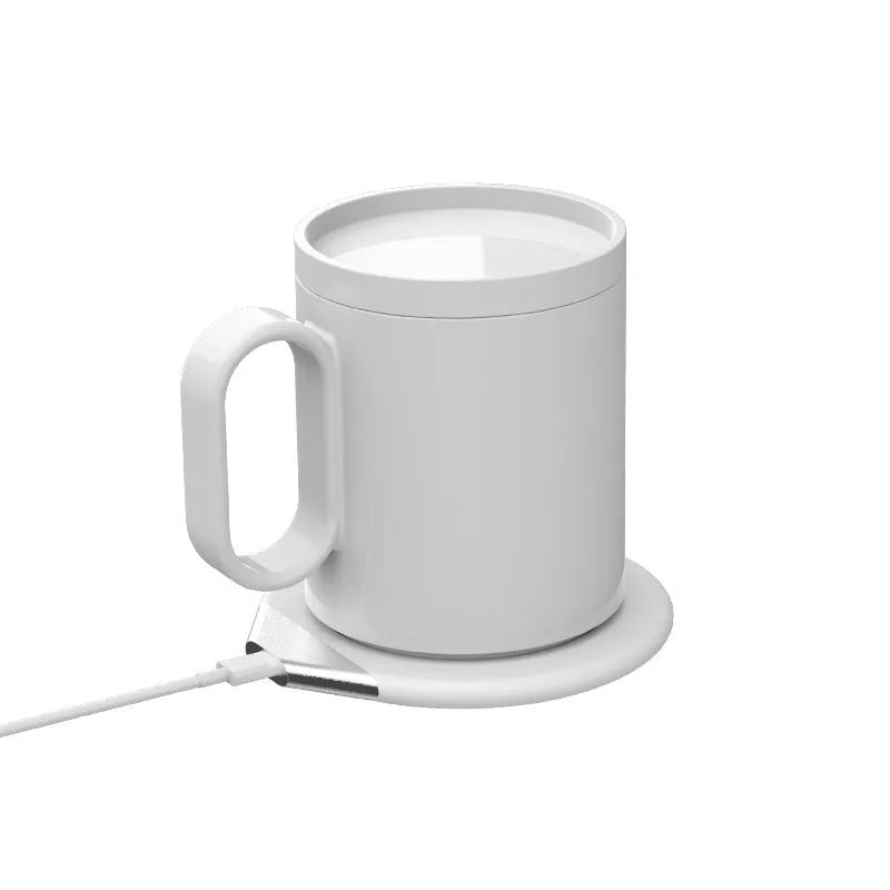 Wireless charging warm cup with 350ml porcelain mug on induction heating base showing black and white colour options