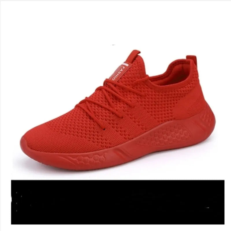 Men's black and white mesh sport sneakers with round toe and lace-up closure