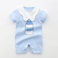 Newborn baby summer romper pajamas in 100% cotton, short sleeves, unisex design, available in multiple colours and sizes from 66cm to 100cm