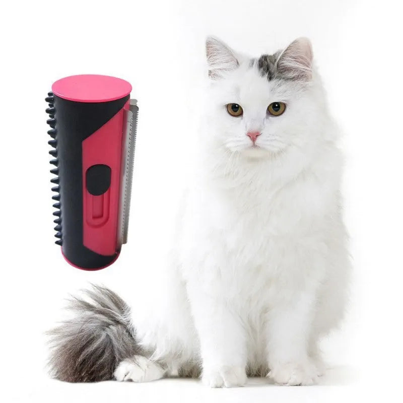 Pet grooming comb with retractable stainless steel teeth, plastic body, 14.5cm x 5.5cm, for dog and cat cleaning