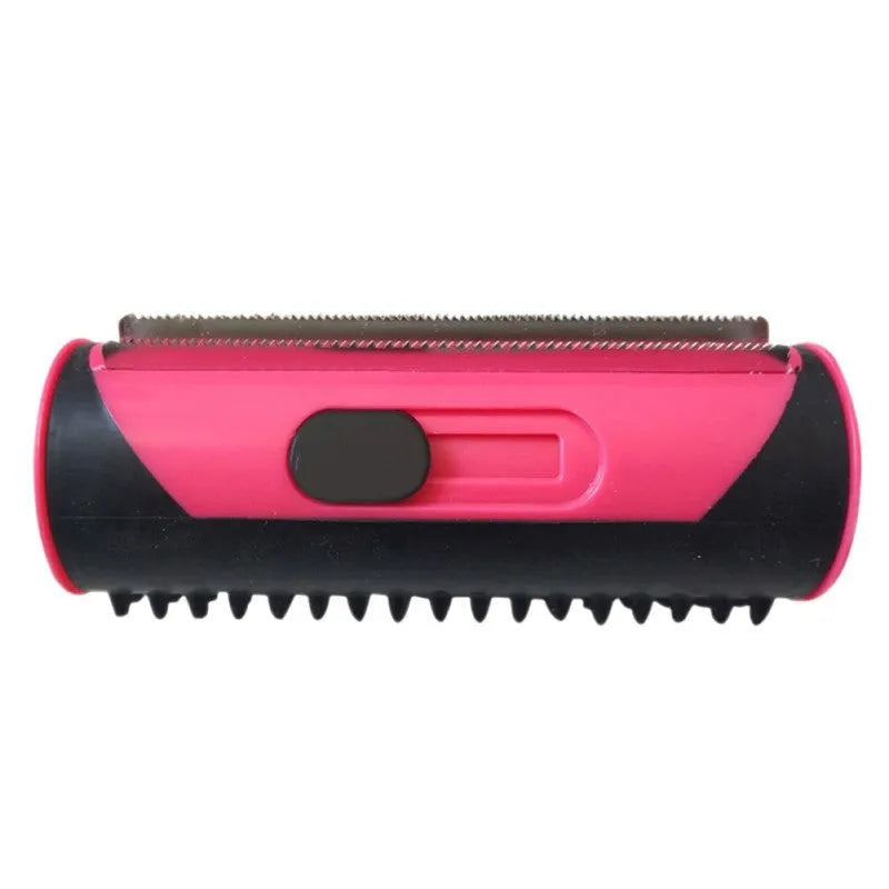 Pet grooming comb with retractable stainless steel teeth, plastic body, 14.5cm x 5.5cm, for dog and cat cleaning