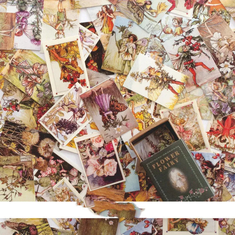 Retro collage message paper notecards with vintage designs in 35x50mm rectangular format