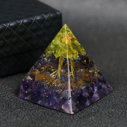 Premium Tiger's Eye Orgonite Pyramid with Amethyst, Calming Meditation Accessory for Balancing Energy and Purifying Space