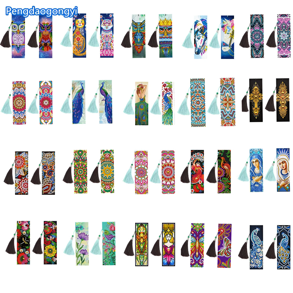 5D diamond painting DIY bookmark kit with pendant charm measuring 6x21cm
