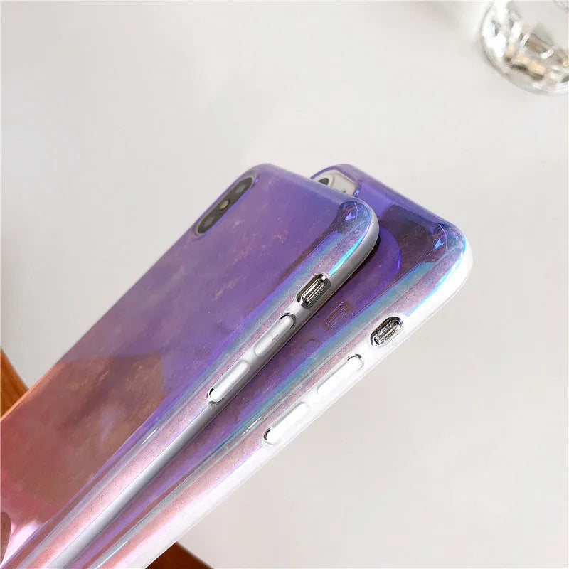 Gradient pink glitter silicone phone case compatible with iPhone models on a white background