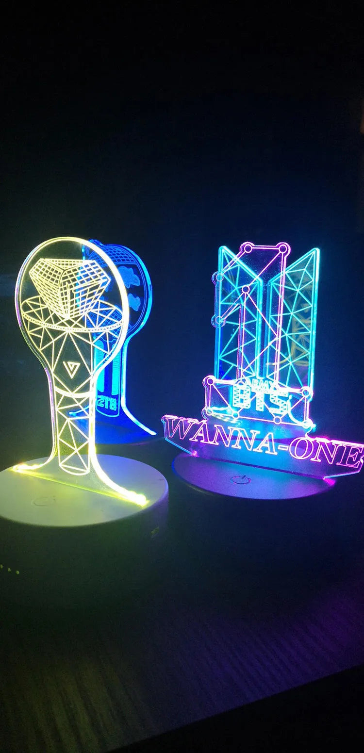 Clear acrylic stand with LED base displaying BTS Light 101 Tower Gem light stick replica