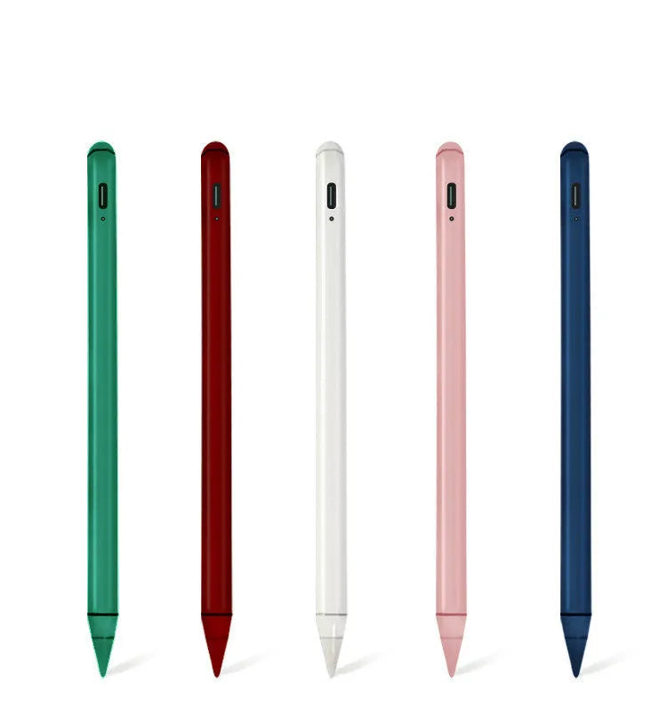 White magnetic stylus pen attached to the side of an iPad.