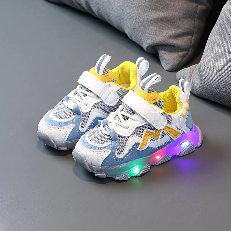 Children's black mesh sneakers with velcro straps and rubber soles