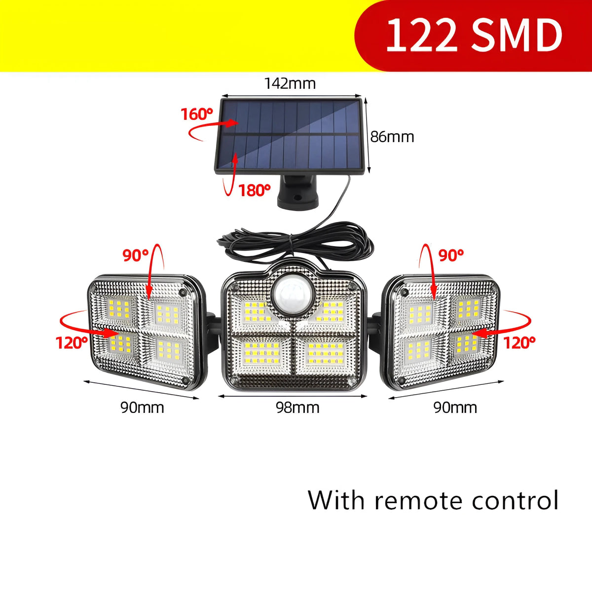 IP65 solar wall lamp, 90 x 98 x 90 mm, with remote control and separate sensor option