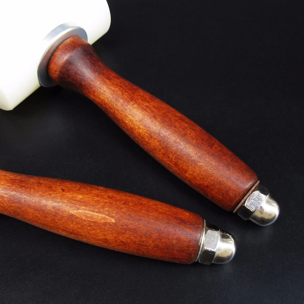 T-shaped leather carving hammer with nylon head and wooden handle for leatherworking